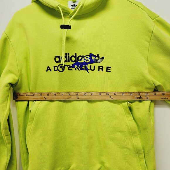 Adidas Adventure Lime Green Hoodie Mens  Size S Kangaroo Pocket Drawstring Hood - Picture 3 of 12